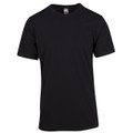 Black crew neck t-shirt with short sleeves and smooth cotton construction, front view