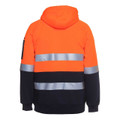 Hi vis hoodie in fluorescent orange and navy with horizontal 3M reflective tape on back panel