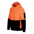 Hi-vis orange and black contrast pullover hoodie with front pocket and arm stripe panel