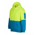 Fluoro yellow and teal two-tone hi vis pullover hoodie with kangaroo pocket and sleeve utility pocket