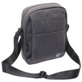 Charcoal marl crossbody shoulder bag with zip closure, front pocket, and adjustable black strap