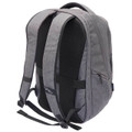 Rear view of heather grey Swissdigital computer backpack showing padded mesh shoulder straps and black adjusters