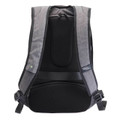 Charcoal grey and black anti-theft backpack showing rear padded straps and dual-tone construction
