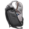 Charcoal grey marl anti-theft backpack open showing padded laptop sleeve, organiser pockets and interior storage