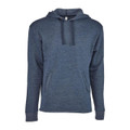 Navy heather pullover hoodie with kangaroo pocket and matching drawstrings on white background