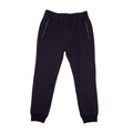 Navy fleece jogger trackpants with zippered front pockets and elasticated cuffs