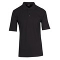 Black short sleeve polo shirt with collar and button placket