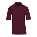 Burgundy maroon polo shirt with collar and two-button placket in matching colour
