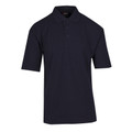 Navy blue short sleeve polo shirt with collar and button placket