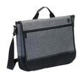 Grey melange and black laptop satchel with adjustable shoulder strap and top carry handle