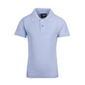Kids sky blue short sleeve pique knit polo with two-button placket and flat collar