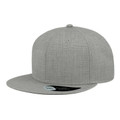 Light grey heather flat peak snapback cap with structured six-panel crown and matching flat brim