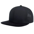 Black snapback cap with perforated side panels and suede-look flat peak