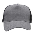 Heathered grey mesh trucker cap with black mesh sides, curved brim, and smooth front panel