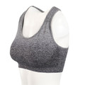 Grey marl seamless racerback sports crop top on mannequin, ombre texture, scoop neckline