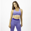 Heather purple racerback sports crop top with contrast waistband worn with matching high-waisted leggings