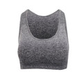 Charcoal grey marl seamless crop top with scoop neckline, racerback silhouette and mesh texture panels