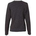 Charcoal grey merino wool cardigan with V-neck and long sleeves shown from back view