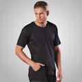 Black performance tee with ribbed shoulder panel detailing and crew neckline