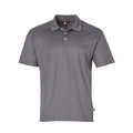 Charcoal grey polo shirt with ribbed shoulder stitching detail and three-button placket