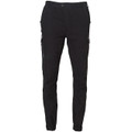 Black men's stretch cargo work pants with zip pockets, cargo panels, and elasticated cuffed ankles