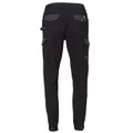 Black stretch cargo work pants with multiple utility pockets and reinforced leg openings
