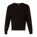 Black v-neck knitted jumper with ribbed cuffs and hem, long sleeves, smooth wool-acrylic blend fabric