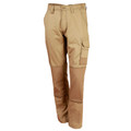 Khaki cotton canvas cargo pants with flap side pocket and contrast knee panels