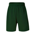Bottle green kids rugby shorts with wide elasticated waistband and plain smooth front panels