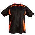 Black soccer jersey with orange contrast panels on shoulders and sides featuring CoolDry fabric