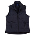 Navy ripstop padded vest with full zip front, stand collar, and two front zip pockets