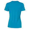 Turquoise v-neck short sleeve women's top with shoulder tabs and fitted silhouette, back view
