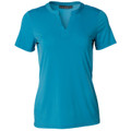 Turquoise women's v-neck tee with short sleeves and notched neckline detail
