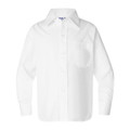 White long sleeve school shirt with pointed collar and button-front closure
