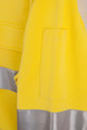 Close-up of yellow hi vis cotton fleece sweater chest pocket with silver 3M reflective tape band