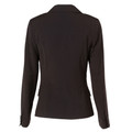 Charcoal grey stretch cropped jacket with notched collar and button detail on long sleeves, back view