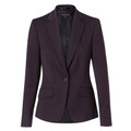 Deep plum tailored blazer with notch lapels, single button closure, and flap pockets on flat lay