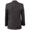 Charcoal grey corporate blazer shown from back with notched collar and long sleeves with button detail