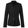 Black women's wool blend jacket with notched collar, two-button front closure and front pockets