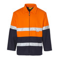 Orange and navy hi vis wool blend work jacket with full-length zip and dual 3M reflective tape bands