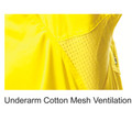 Bright yellow hi-vis safety shirt showing underarm mesh ventilation panel with perforated fabric detail