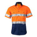 Hi-vis orange and navy work shirt with silver 3M reflective tape and chest pockets