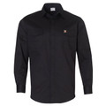 Black long sleeve work shirt with chest pocket and copper logo embroidery detail