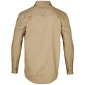 Khaki long sleeve work shirt back view with dual shoulder flaps and cuffed sleeves