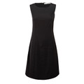 Black sleeveless shift dress with round neckline and A-line silhouette
