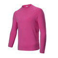 Hot pink men's long sleeve rashie with crew neck and raglan sleeves, smooth stretch fabric packshot