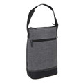 Charcoal grey two-tone insulated wine cooler bag with black base panel, dual zipper compartments and adjustable shoulder strap