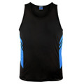 Black+Cyan Plain Talent men's contrast panel sports singlet (tank top) made from moisture-removal microknit fabric, ideal for gym wear, teams, and active uniform branding.