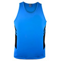Royal blue kids sports singlet with black contrast side panels and scoop neckline