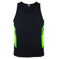 Navy+Neon Green Plain Talent children's sports singlet (tank top) with contrast panels, made from moisture-wicking microknit fabric, ideal for bulk purchase team uniforms and gym wear.